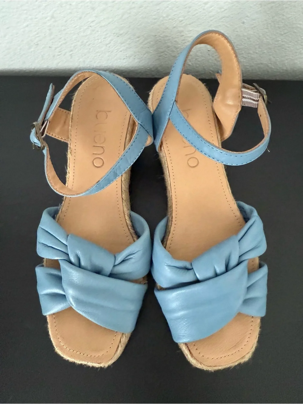EUC Bueno Blue Leather Knot Espadrille Wedge Sandals